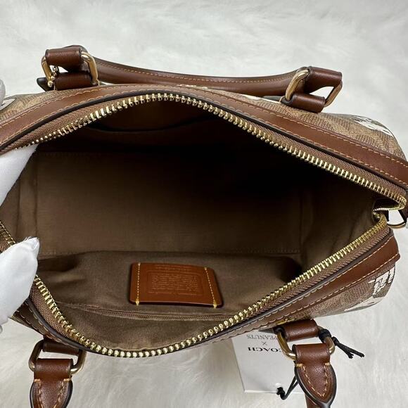 Coach X Peanuts Rowan Satchel Bag Signature Canvas With Snoopy Print Tan CBM33 - Picture 7 of 11